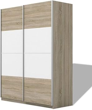 Vidaxl Armoire Avec 2 Portes Coulissantes Rangement Blanc Brillant 150 Cm Amazon Fr Cuisine Maison