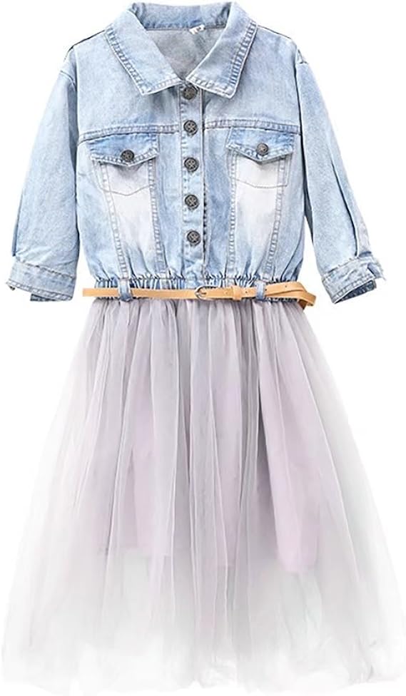 Girls Dress Long Sleeve Denim Top Tutu Skirts One Piece Summer Net Tulle Gown Casual Birthday Party Dresses For Girls Amazon Ca Clothing Accessories