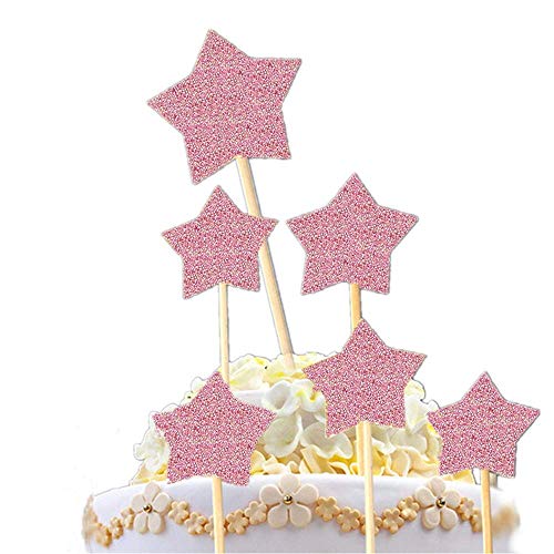 12 Pack Rose Gold Happy Birthday Cake Topper Set, 1 Acrylic Cake Topper, 1 Confetti Balloon, 4 Glitter Paper Fans, 6 Glitter Stars, Calligraphy Bling Cake Decoration Sign Party Banner