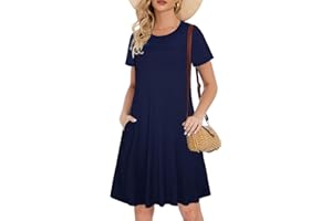 ADOREJOY Womens Summer Dresses Beach Casual Short Sleeve Pocket Tshirt Floral Loose Flowy Sundresses