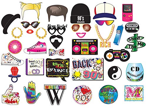 90s Party Photo Booth Props Kit 1990 S Throwback Party Supplies