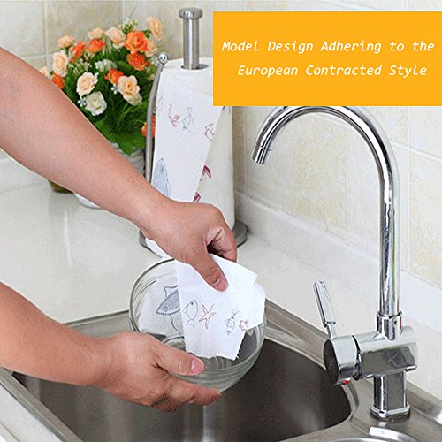 Stand Up Paper Towel Holder, Easy to Tear, Sturdy Stainless Steel, Paper Towel Dispenser with Anti Rust Weighted Base for Tissue and Garbage Bags in Roll