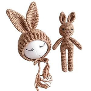 NUOLUX Rabbit Photography Prop Knitted Crochet Costume for Newborn Infant Baby Boys Girls (Light Tan)