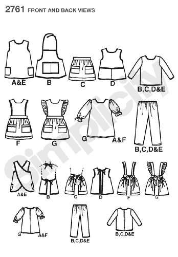 Simplicity Sewing Pattern 2761 Doll Clothes, One Size