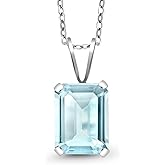 Gem Stone King Emerald Cut Pendant Necklace For Women | 925 Sterling Silver | Emerald Cut 9X7MM | Gemstone Birthstone | Fine Jewelry for Her Mom Wife | With 18 Inch Silver Chain