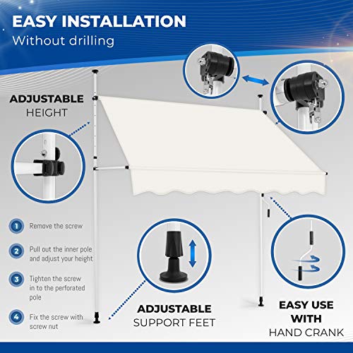 tillvex Klemmmarkise 250cm Beige mit Handkurbel Balkon | Balkonmarkise ohne Bohren | Markise UV-beständig… – Bild 4
