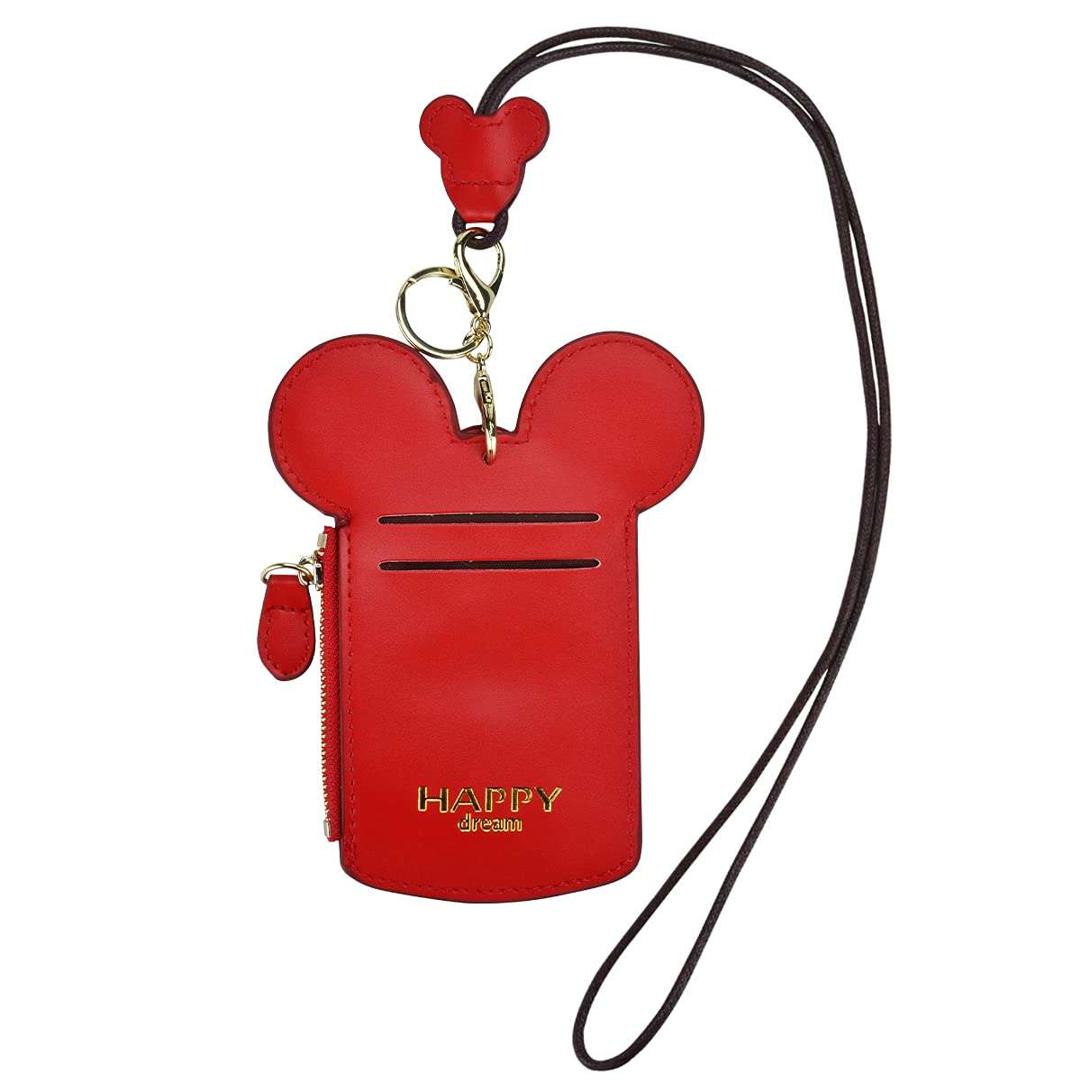 BUUFAN Chic Red Cute Travel PU Leather Student ID Card Holder Lanyard Neck Pouch Bag With Coin Wallet Purse for Students Women Kids Teens Girls