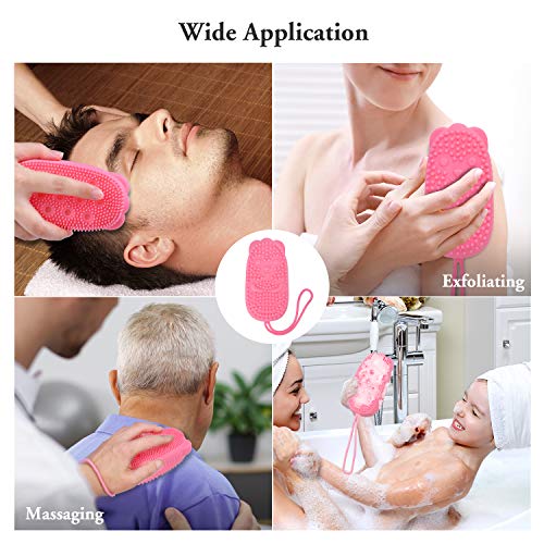 Silicone Bath Body Brush for Woman, Exfoliating Body Scrub Brush, Shower Cleansing Scrubber Brush for Girl, Double-Sided Silicone Sponge Bath Brush with Soft Brush Head and Hard Massage Ball