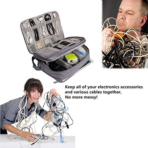 Electronics Organizer Travel Cable Cord Bag Accessories Gadget Gear Storage Cases for 10.5 Inch Tablet Large with Shoulder Strap (Light Gray)