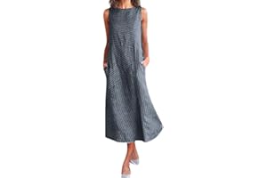 NDVYXX Women's Summer Cotton Linen Dress 2024 Sleeveless Loose Casual Dress Plus Size Beach Sundress Boho Maxi Dresses