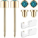 SugarTang Ear Piercing Kit Gold, Disposable Piercing Gun with Safety Back | 316L Surgical Stainless Steel Earring Studs, 4mm Round CZ Studs, for Women and Men, At-Home Self Piercing Kit(Peacock Blue)