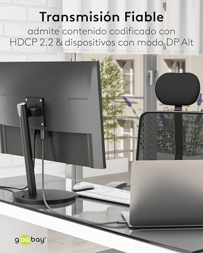 goobay USB C to DisplayPort 1.2 Cable 4K@60Hz Type C Thunderbolt 3/4 to DP USB 3.1 Cable Compatible with Mac Book, iPhone, Surface / 1m/ Textile Cable / 75707