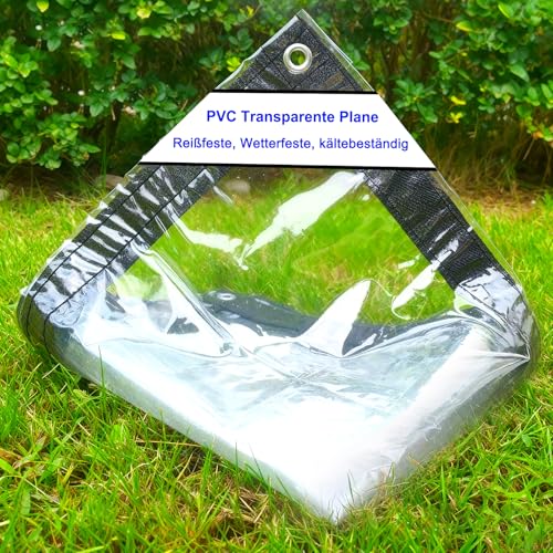 2x5 m transparent tarpaulin with eyelets and fabric reinforced edges, 200 μm tarpaulin Multipurpose plastic, Tarp transparent PVC weatherproof, Perfect for garden, Outdoor, gazebo, balcony, pet cage