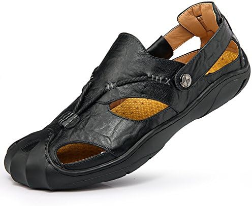 Orlasha Mens Sports Sandals Leather Fisherman Sandals Closed Toe Summer Outdoor Beach Shoes Water Slippers