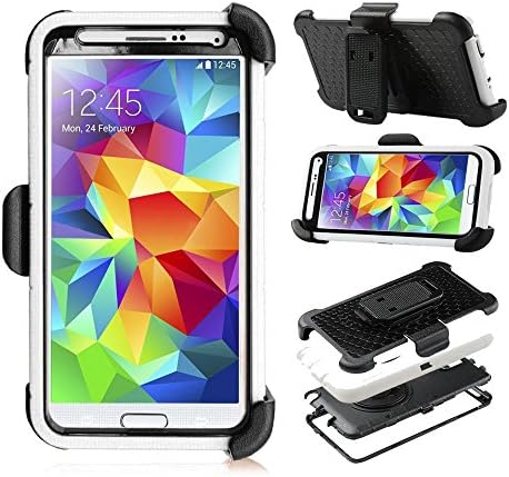 S5 Case , Galaxy S5 Case, I9600 Case, Yyue Ultra Shock&amp;drop-proof Amy-grade Protective Hard Defender Case and Three Layer Hard Shell Cover Holster with 360 Degree Rotating Ring Bracket Protective Case for Samsung Galaxy S5 I9600 -- TPU Rubber &amp; Silicone Case with Stand &amp; Clip for Samsung Galaxy S5 I9600 --White