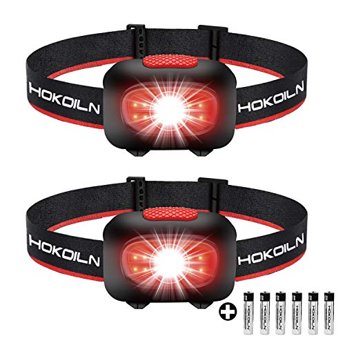 HOKOILN LED Headlamp Flashlight 2PACK - Running, Camping and Outdoor Headlamps - 5 Modes Adjustable Head Lamp with Red COB Safety Light for Adults and Kids, 3 AAA Alkaline Batteries (Included) - Thumbnail 6