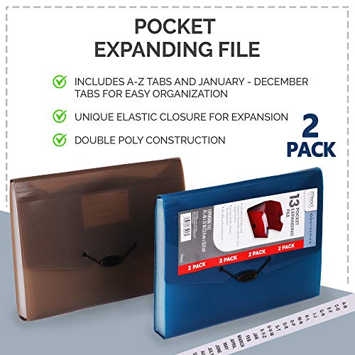 Mead 2 Pack 13 Pocket Expanding Accordion Folders, Letter Size Portable