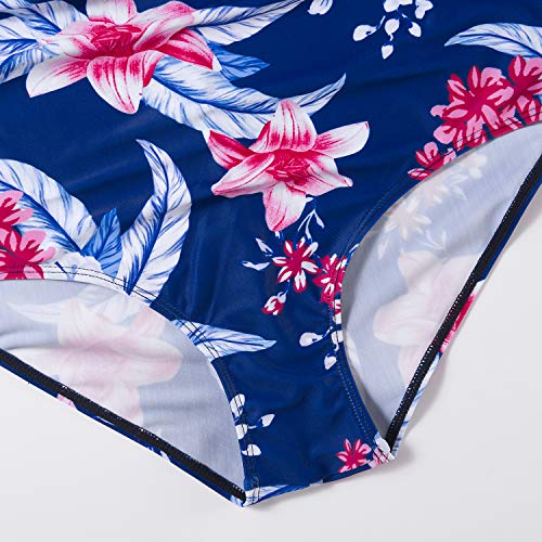 Maternity Bikinis Tankini Floral Flouncing Swimsuit One Piece Beachwear Blue with White Flower L - Thumbnail 3