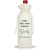 LAGZDFC Pairs Well With Turning Sixty Wine Champagne Gifts Bag, Reusable Wine Wrap Bag, Happy 60th Birthday Décor Gifts for Men Women Mom Grandma Dad Grandpa, 60 Years Old Birthday Party Decoration