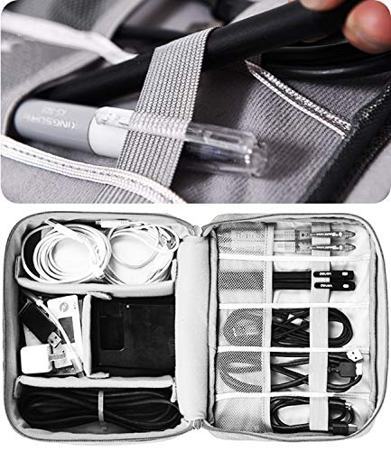 Hcfgs Electronic Organizer Travel Cable Organizer Universal Electronics Accessories Cases for USB Cable Cord, Flash Drive, Charger, Phone, Hard Drive, SD Card, iPad (Grey) - Thumbnail 4