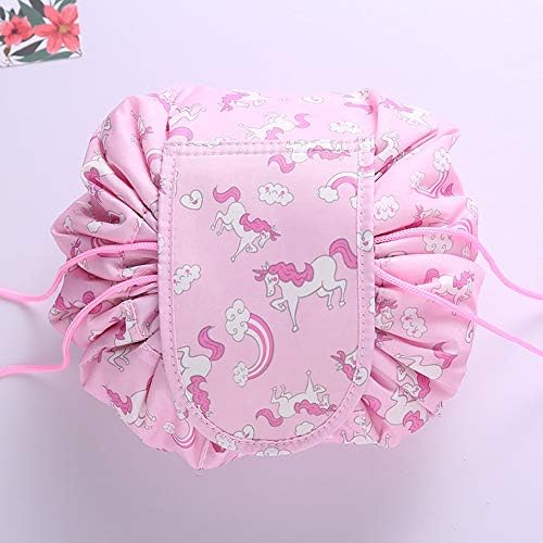 Fashion Drawstring Cosmetic Bag Travel Lazy Makeup Storage Bag Portable&Waterproof Quick Pack Large Cosmetic Bag Dual Magic Bags With Zipper&Drawstrings Brush Holder Carry On Travel (lovely pink)