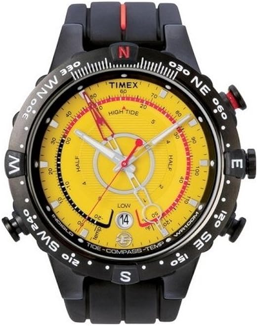 Timex Mens Expedition E Tide Temp Compass yellow dial black silicon