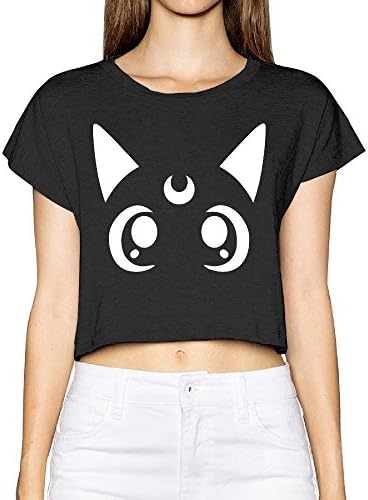 Womens Sailor Moon Crystal Luna Cat Face Basic Crew-neck Crop Top Shirt