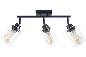 Modern 3-Light Track Lighting Fixtures Ceiling, Light Fixtures Ceiling Mount with Clear Glass Shades, Matte Black Kitchen Cei