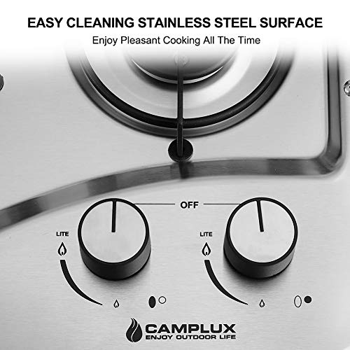 Camplux Pro Builtin 2 Burner Propane RV Gas Cooktop, Stainless Steel