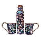 Rastogi Handicrafts Handmade Pure Copper Outer Hand Painted Art Work Water Bottle (Joint Free & leak proof) AND Mug - Cup 16 oz (2)