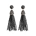 NLCAC Women's Beaded tassel earrings Long Fringe Drop Earrings Dangle Black