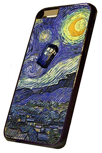iPhone 6 Hard Case Black, Vincent van Gogh inspired Tardis Doctor Who Design, By Sublifascination, USA 370, DOES NOT FIT THE IPHONE 6 PLUS