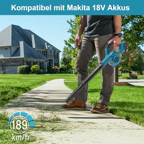 Waitley Battery Leaf Blower for Makita 18 V Battery, Wireless Leaf Blower with 189 km/h Air Speed, Variable Speed, Lightweight and Compact, without Battery and Charger