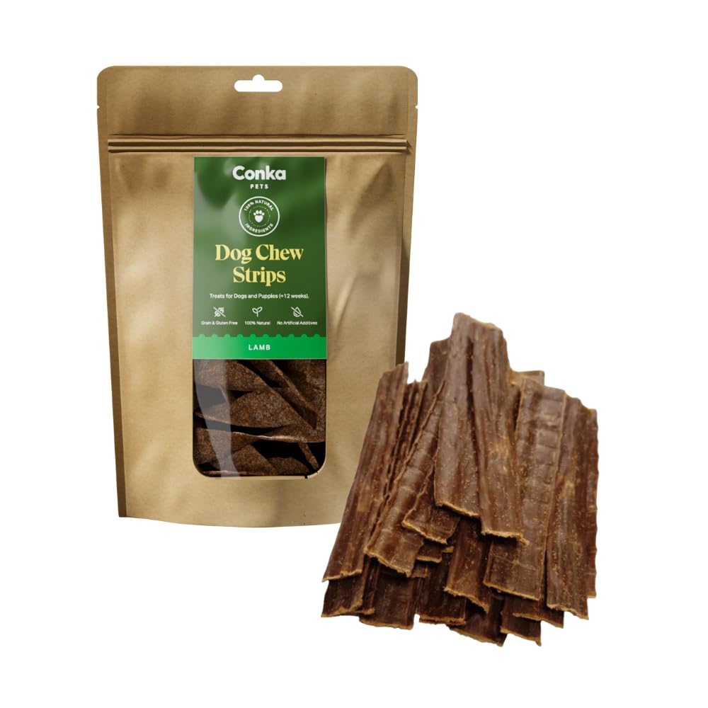 Conka Pets Dog Treats Chew Strips, 100% Natural Strips (250 g) - Dog Chews Treats, Hypoallergenic, Grain, Gluten & Lactose Free for Small to Large Dogs and Puppies (250g, Lamb)