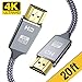 4K HDMI Cable,Capshi High Speed 18Gbps HDMI 2.0 Cable,4K, 3D, 2160P, 1080P, Ethernet - 28AWG Braided HDMI Cord - Audio Return Compatible TV, PC, Blu-Ray Player (20 FT hdmi Cable, Grey) primary
