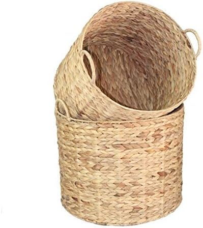 Red Hamper WH003 Round Water Hyacinth Storage Set of 2, Wicker, Brown, 45 x 45 x 37 cm, Wicker, Brown, H 450 x 450 x 370 x 420 mm