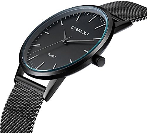 Tammle Men's Super Slim Fashion Casual Quartz Wristwatch Business Mesh Steel Analog Watch Black