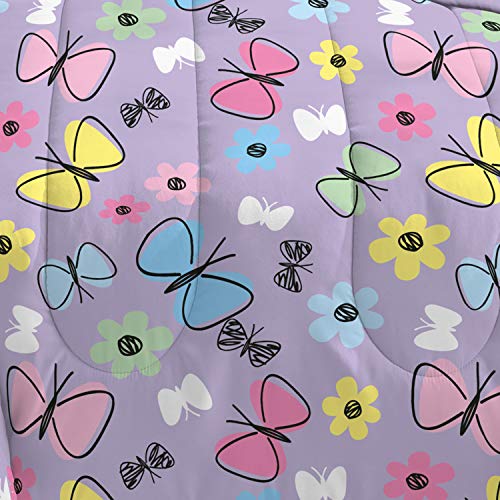 Dream Factory Sweet Butterfly Ultra Soft Microfiber Girls Comforter Set, Purple, Twin