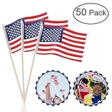 OULII American Flags Hand Held 50 Pack 4" x 6" Mini US Flags on Stick with Round Top