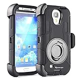 S4 Case,Galaxy S4 Case,Military Shockproof Protective Case and Holster for Galaxy S4 Dual layer Case with 360 Degrees Swivel Ring Kickstand (Black)