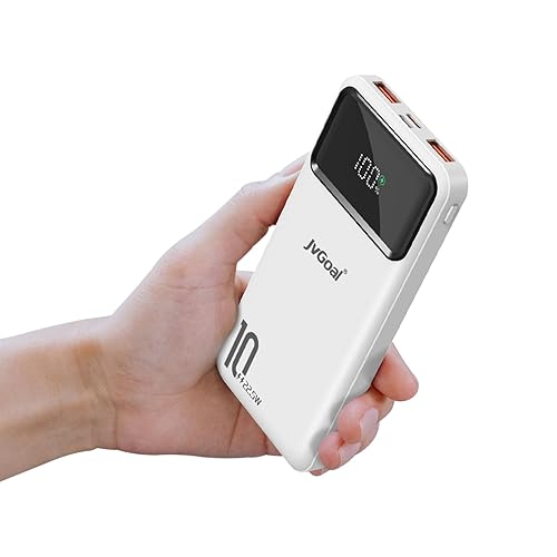 JVGoal Power Bank Fast Charging 10000mAh, 22.5W Portable Charger PD3.0 QC4.0 USB C Input & Output, Phone Battery Pack Compatible with iPhone 16 15 Plus Pro Max, iPad, Samsung, Tablet and More (White)