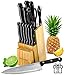 Knife Set With Wooden Block - 15 Piece Set Includes Chef Knife, Bread Knife, Carving Knife, Utility Knife, Paring Knife, Steak Knife, Boning Knife, Scissors And Knife Sharpener. - By Kitch N' Wares