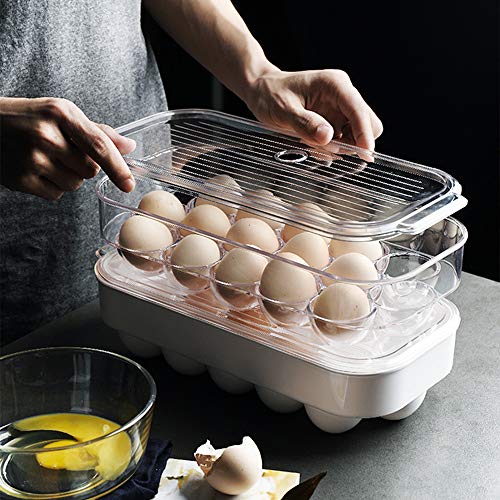 SANNO Refrigerator Egg Holder Tray Stackable Covered Egg Tray Holder
