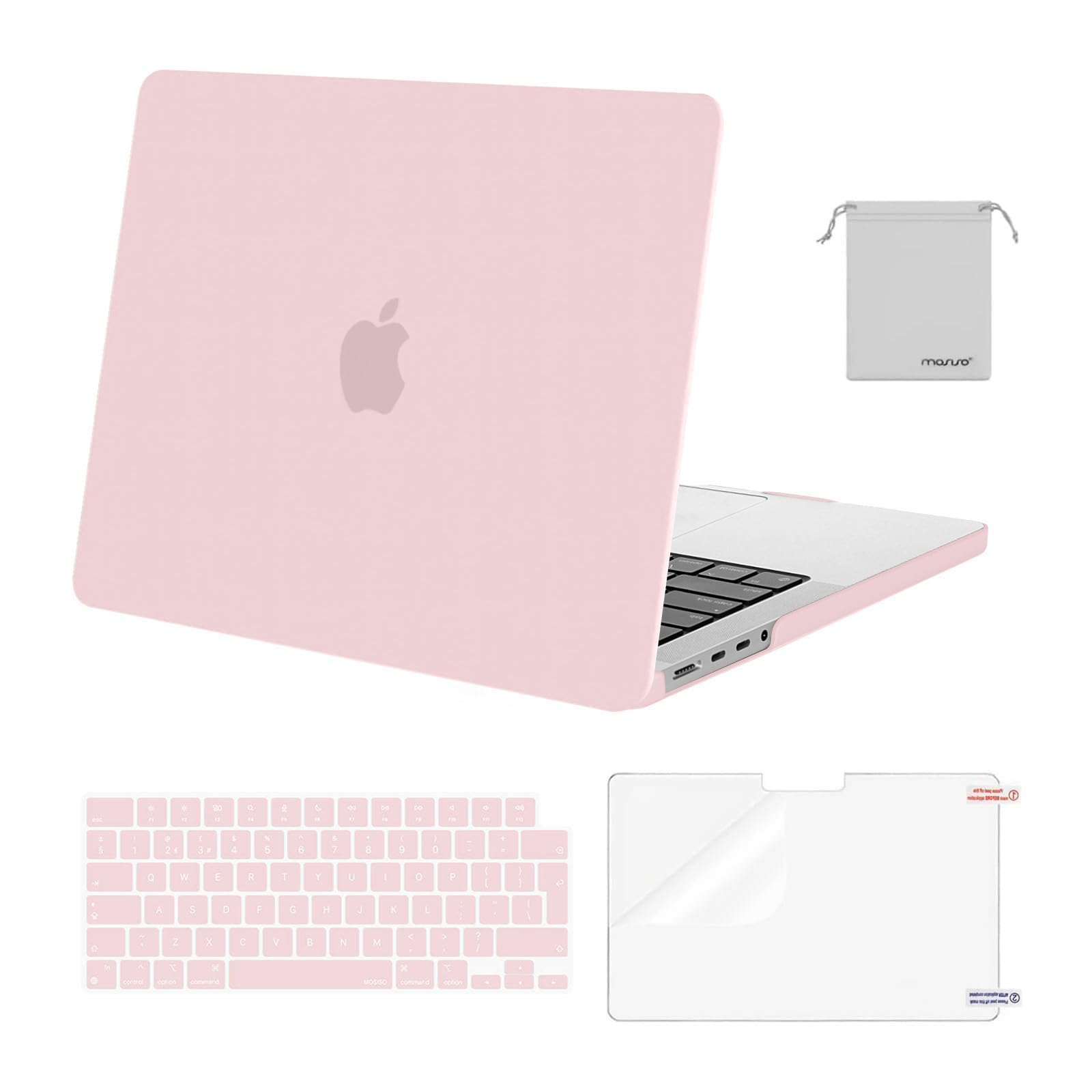 MOSISO Compatible with MacBook Pro 14 inch Case 2026-2021 M5 M4 M3 M2 M1 A3434 A3112 A3185 A3401 A2918 A2992 A2779 A2442, Hard Shell Cover &Keyboard Skin &Screen Protector &Pouch, Rose Quartz