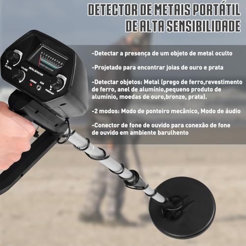 Detector de Metais Profissional com Tela, Sensibilidade Ajustável e Bobina à Prova d'Água para Busca de Ouro, Joias e Objetos Metálicos Detector de Metal