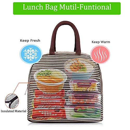 Lunch Bag, Taisk Lunch Tote Insulated Lunch Box Organizer Lunch Container (Brown White Stripes) - Thumbnail 3