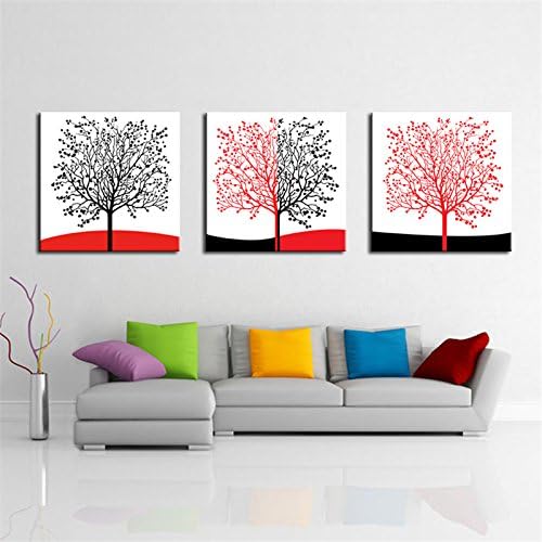 BPAGO Red Tree Modern Abstract Giclee Printing on the Canvas Wood Framed Inside for New House Art Work Home Decoration 12x12Inches X3pcs