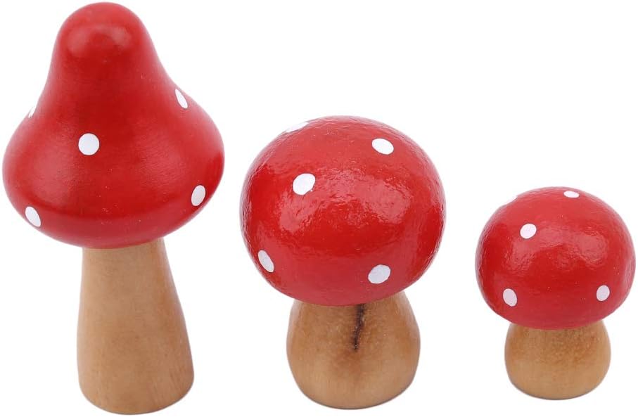 Kingus Wooden Mushrooms Miniature House Ornaments Potted Plant Garden Decor House Ornaments Potted Plant Garden Decoration,Red