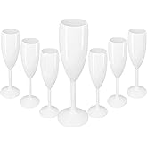 Ahongwenxi 12 Pcs Plastic White Champagne Flutes 6 OZ Acrylic Wine Glasses Wedding Toasting Flute Goblet Reusable Champagne Cups for Bachelorette Party Wedding Bar Anniversary (White)