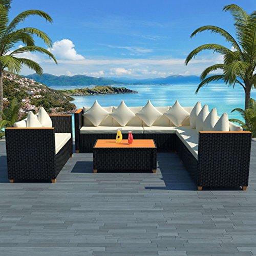 Festnight 31 Piece Outdoor Conversation Sofa Set PE Rattan Sectional Armrest Sofa with Cushions ...